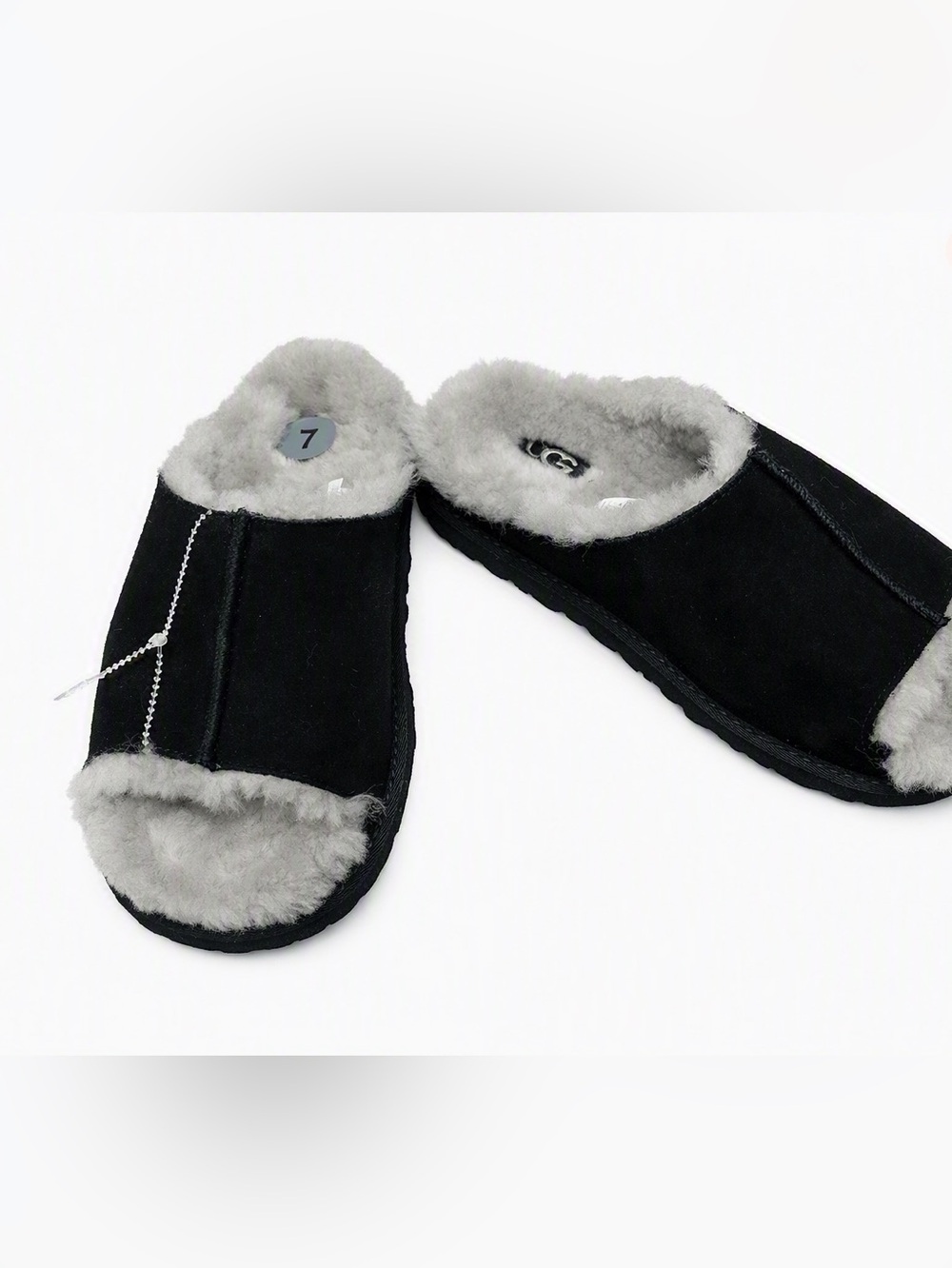 UGG Black Suede Shearling Slippers Size 7 NWT – Cozy Genuine Wool Lining